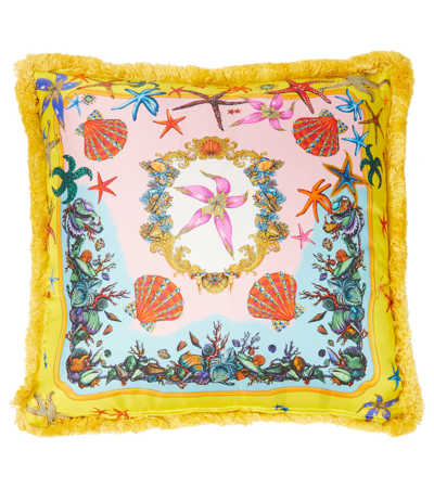 Versace Trésor De La Mer Silk Cushion In Yellow+multicolor