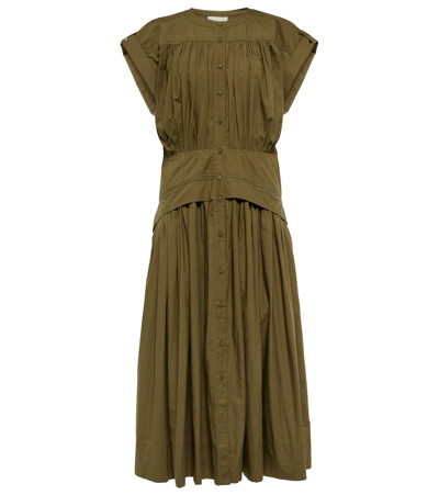 Ulla Johnson Charlie Gathered Cotton-poplin Midi Dress In Beech