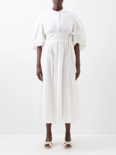 Roksanda Madalena Puff-sleeve Cotton-poplin Dress In White