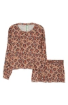 Honeydew Intimates All American Long Sleeve Shortie Pajamas In Brick Leopard