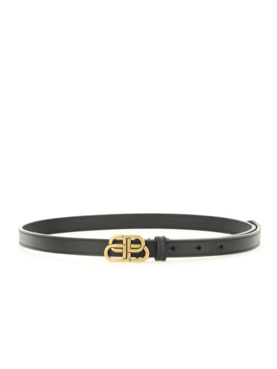 Balenciaga Bb Logo Plaque Buckle Belt In Black