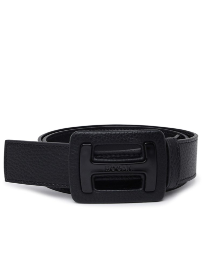 Hogan Logo-plaque Leather Belt In Black
