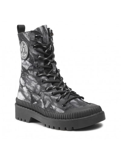 Versace Jeans Couture Patterned Hiking Boots In Black