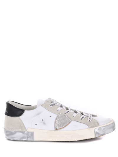 Philippe Model Paris Leather & Suede Sneakers In Bianco/argento