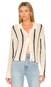 Monrow Vertical Stripe Organic Cotton Crochet Cardigan In Cream