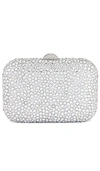 Olga Berg Casey Hot Fix Encrusted Clutch In Metallic Silver