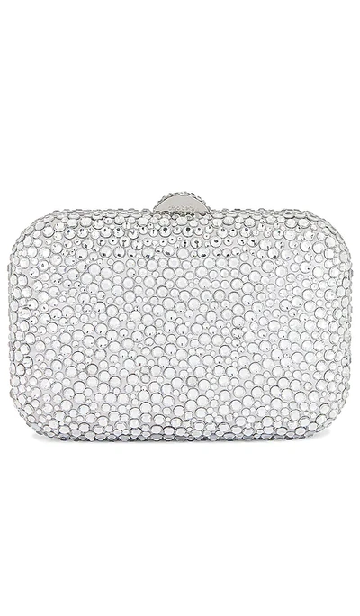 Olga Berg Casey Hot Fix Encrusted Clutch In Metallic Silver