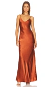 L Agence Serita Silk Slip Maxi Dress In Metallic Bronze