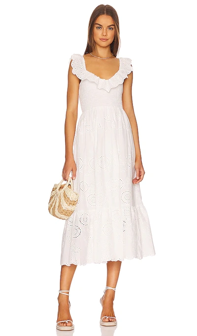 Astr Cottage Eyelet Cotton Midi-dress In White