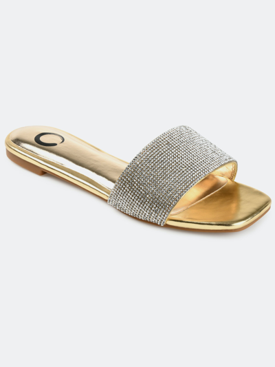 Journee Collection Women's Grayce Rhinestone Flat Sandals In Gold