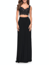 La Femme Beaded Lace To Two Piece Prom Dress With Pockets In Black