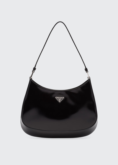 Prada Cleo Brushed Leather Hobo Bag In Black | ModeSens