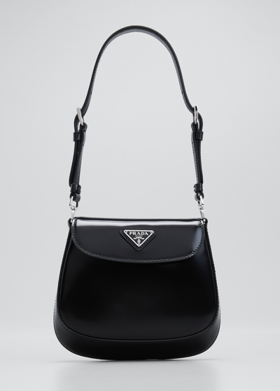 Prada Cleo Mini Calfskin Crossbody Bag In Black