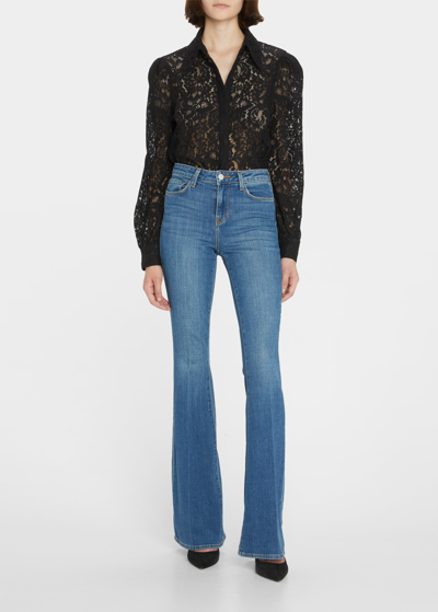 L Agence Jenica Lace Long-puffed Sleeve Blouse In Black