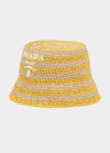 Prada Logo Striped Raffia Bucket Hat In F0m7f Naturale Gi