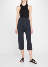 Nili Lotan Luna Cotton-linen Cropped Pants In Dark Navy