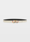 Ferragamo Gancini Crystal Leather Buckle Belt In Bone Nero Multi