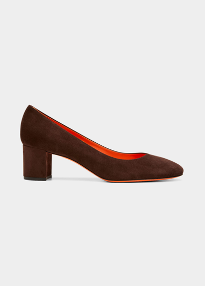 Santoni Flight Suede Block-heel Pumps In Brown