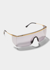 Tom Ford Men's Pavlos-02 Metal Flat-top Shield Sunglasses In 30c Yellow