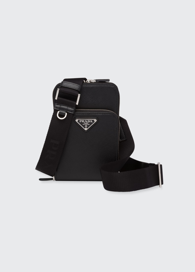 Prada Saffiano Leather Smartphone Case In Black