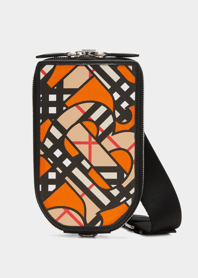 Burberry Men's Tb-monogram Zip Phone Crossbody Bag In Orange / Multi