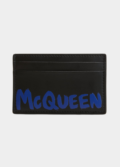 Alexander Mcqueen Men's Leather Logo Card Holder In Blk/beige
