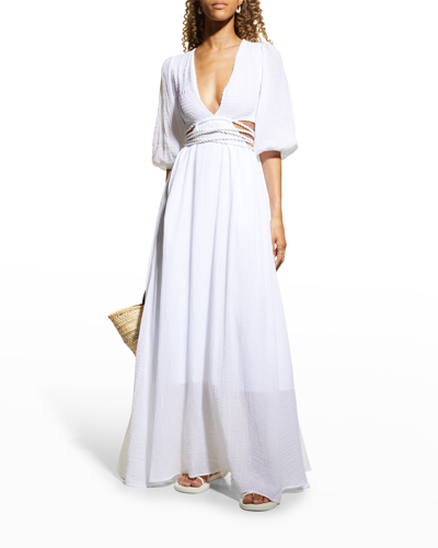 Miguelina Farrah Gauze Cutout Maxi Dress In Pure White