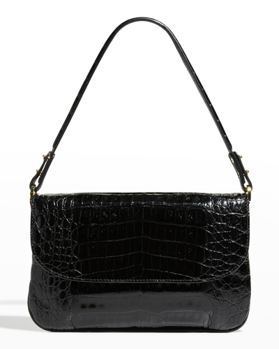 Maria Oliver Luisa Matte Crocodile Shoulder Bag In Black Shiny