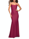 LA FEMME LA FEMME CHIC LUXE JERSEY GOWN WITH TRAIN AND V BACK