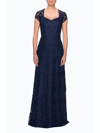 La Femme Cap Sleeve Floral Gown With Sweetheart Neckline In Blue