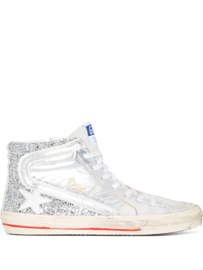 Golden Goose Logo-patch Lace-up Sneakers In Silver