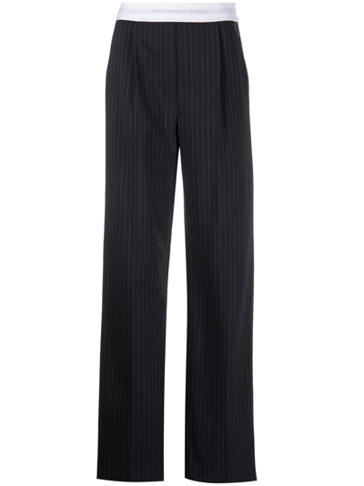 Alexander Wang Logo-waistband Pinstripe Trousers In Black