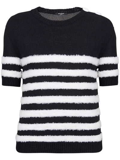 Balmain Striped Pattern Short-sleeve Top In Black/white