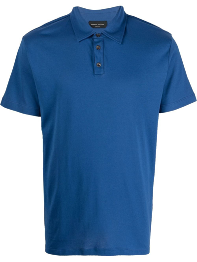 Roberto Collina Short-sleeve Cotton Polo Shirt In Indigo