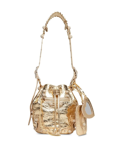 Balenciaga Metallized Leather Le Cagole Xs Bucket Bag In Light Gold