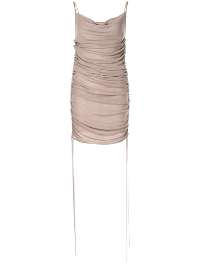 Dion Lee Semi-sheer Draped Minidress In Brown