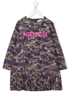 Kenzo Animal-print Pleated Dress In Violett