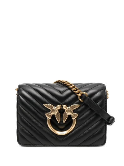 Pinko Logo-plaque Quilted Leather Satchel Bag In Black