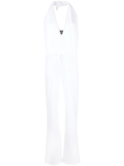 Fisico Halterneck Flared Jumpsuit In White