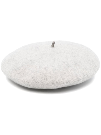 Brunello Cucinelli White Monili-embellished Beret Hat