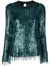 Etro Marlene Embellished Fringe Top In Blue