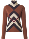 Burberry Chevron Check Jersey Roll-neck Top In Braun