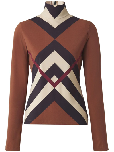 Burberry Chevron Check Jersey Roll-neck Top In Brown