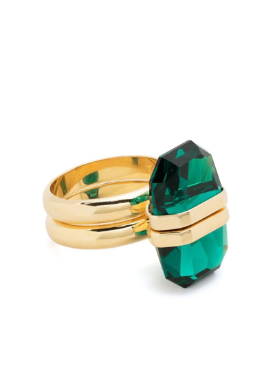 Swarovski Lucent Magnetic Ring In Green/gold
