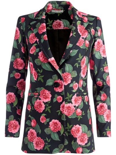 Alice And Olivia Breann Longline Fitted Blazer In Cheri Floral