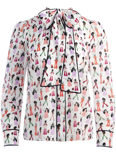 Alice And Olivia Jeannie Chef Stacey Print Bow Blouse In Nocolor