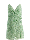 Alice And Olivia Celestine Embroidered Wrap-front Mini Dress In Grün