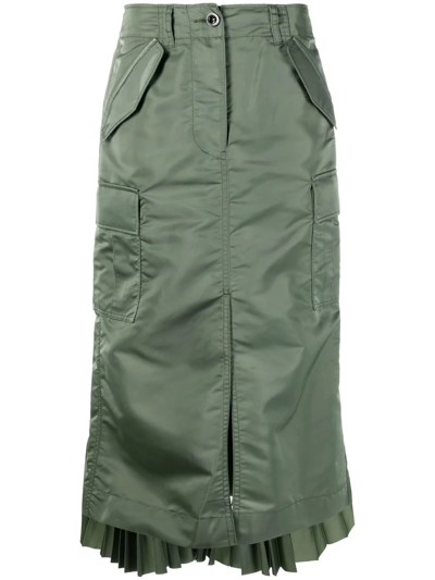 Sacai Nylon Pleated Skirt With Cargo Pockets In Khaki | ModeSens