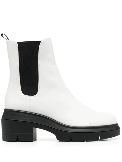 Stuart Weitzman Block-heel Leather Chelsea Boots In Weiss