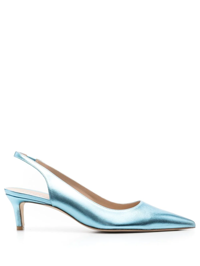 Stuart Weitzman Metallic-effect Pointed Pums In Blau